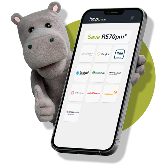 Save on life insurance with Hippo Hippo holding phone, Save on your Life Insurance