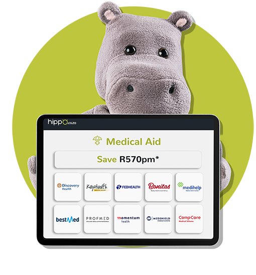 Save R570 on medical aid with Hippo Hippo holding phone, Save R570 on medical aid