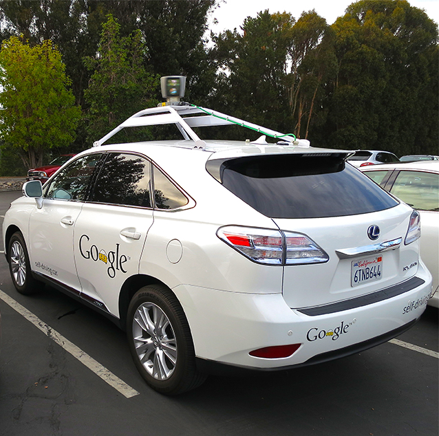 Back and side view of the Google self-driving car.