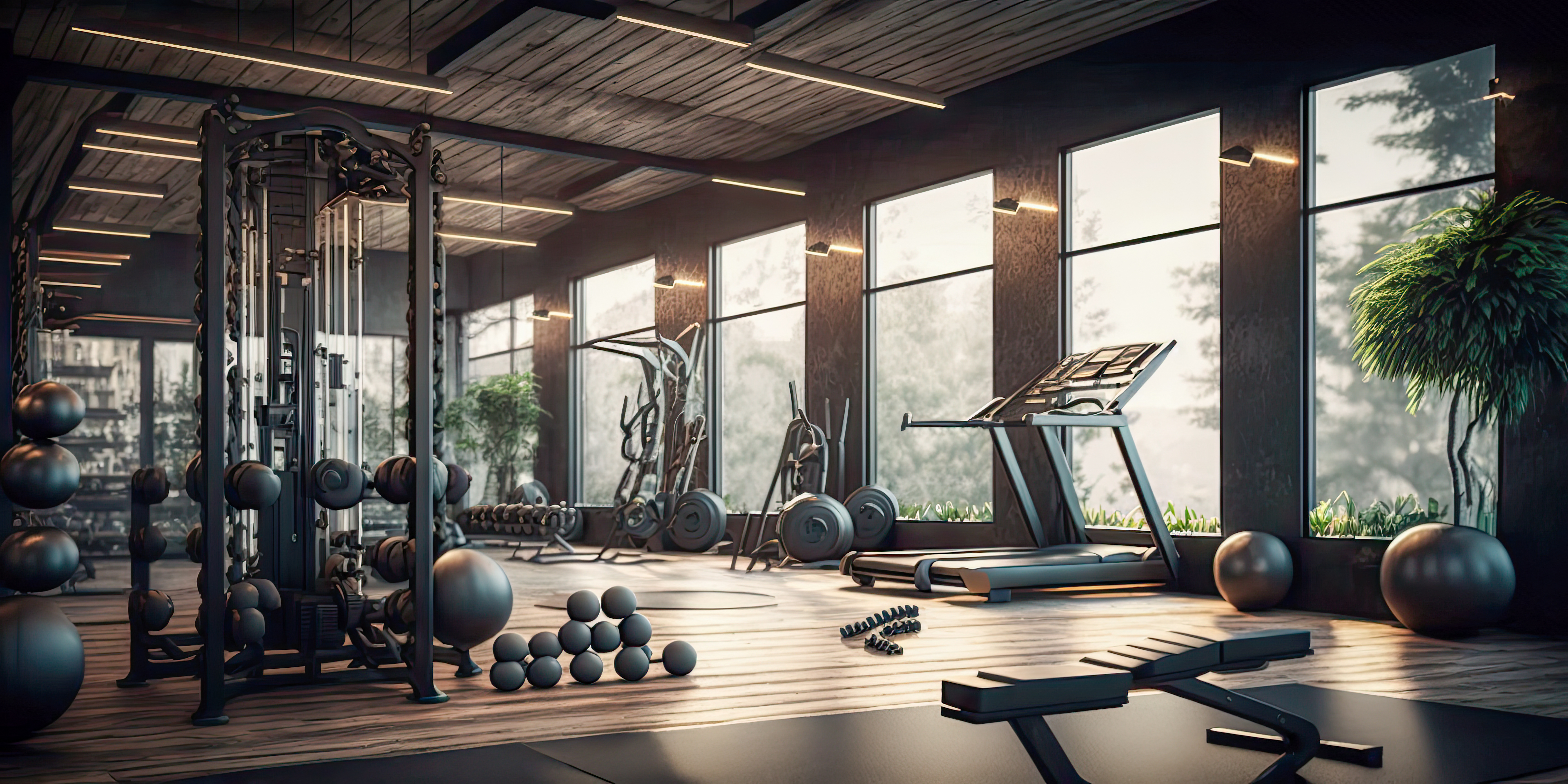 A modern gym interior. Text emphasizes saving money on car insurance with Hippo.