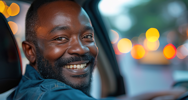 smiling e-hailing driver in south africa