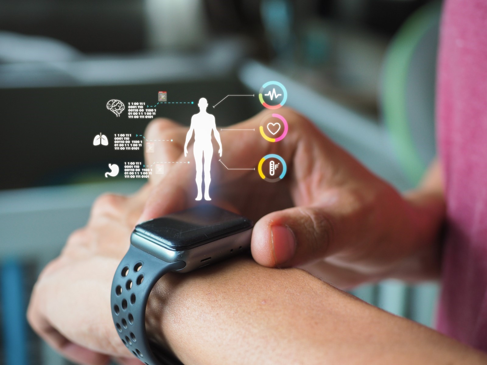 A fitness watch gives health-related information to its user.