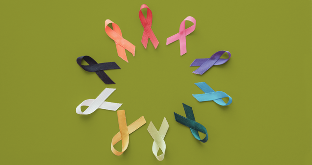 Cancer awareness ribbons representing conditions medical aids cover for screening