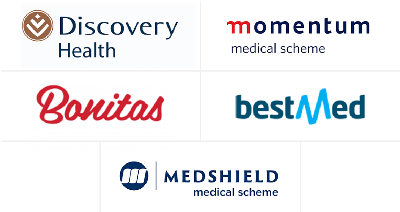 Top Medical Schemes in South Africa featuring Discovery Health, Fedhealth, Medshield, Momentum, and Bonitas logos