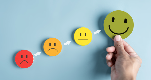 Medical Schemes satisfaction levels shown through emoji progression from sad to happy