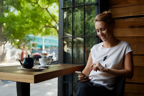 Woman on cellphone in restaurant